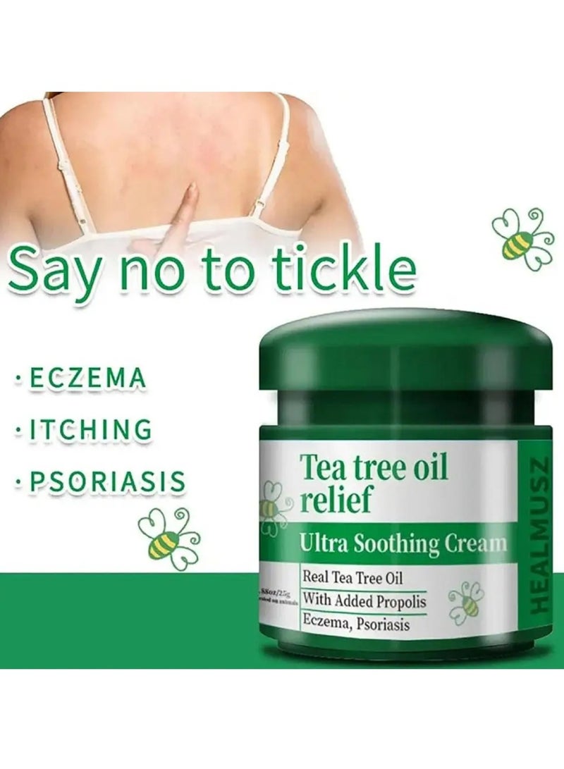 HEALMUSZ كريم مهدئ للغاية بزيت شجرة الشاي لتخفيف زيت شجرة الشاي كريم الصدفية مرهم الصدفية مع زيت شجرة الشاي يخفف حكة الجلد ويمنع العدوى الفطرية كريم غسول علاج الصدفية 25 جرام - Image 5