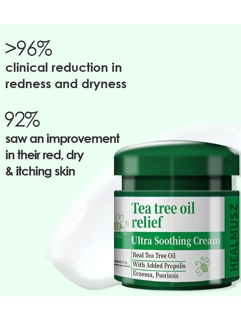 HEALMUSZ كريم مهدئ للغاية بزيت شجرة الشاي لتخفيف زيت شجرة الشاي كريم الصدفية مرهم الصدفية مع زيت شجرة الشاي يخفف حكة الجلد ويمنع العدوى الفطرية كريم غسول علاج الصدفية 25 جرام - Image 3