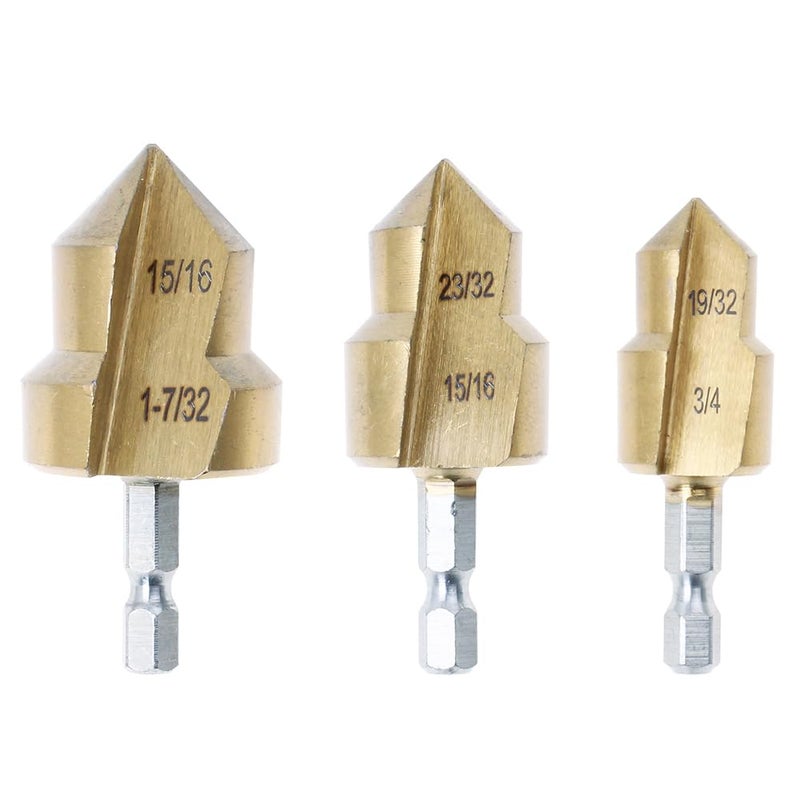 AUTOTOOLHOME 3Pack PPR Lifting Stepped Drill Bit Reamer Drill for Water Pipe Tube Repair Drill Connection Tool for 1/2" 3/4" 1inch Pipes 1/4 Hex Shank Quick Change - Image 1