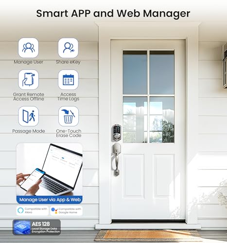 Veise VE07-H Fingerprint Smart Locks for Front Door with Handle Set, App Control, Keyless Entry Keypad Deadbolt, Digital Electronic Touchscreen, Easy Install, Auto Lock, Satin Nickel - Image 4