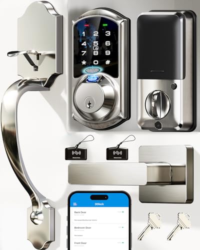 Veise VE07-H Fingerprint Smart Locks for Front Door with Handle Set, App Control, Keyless Entry Keypad Deadbolt, Digital Electronic Touchscreen, Easy Install, Auto Lock, Satin Nickel - Image 1