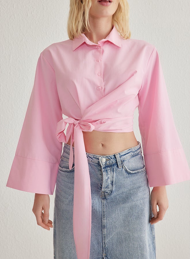 trendyol Pink Binding Detailed Regular Regular Pattern Woven Shirt - Image 3