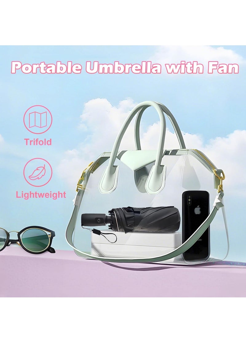 Generic Uv Umbrellas for Sun Protection with Fan, Cooling Umbrella with Fan,Portable and Rechargeable, Travel Pocket Summer Umbrella for Sun or Rain, Umbrella with fan Flamingo  - Image 2