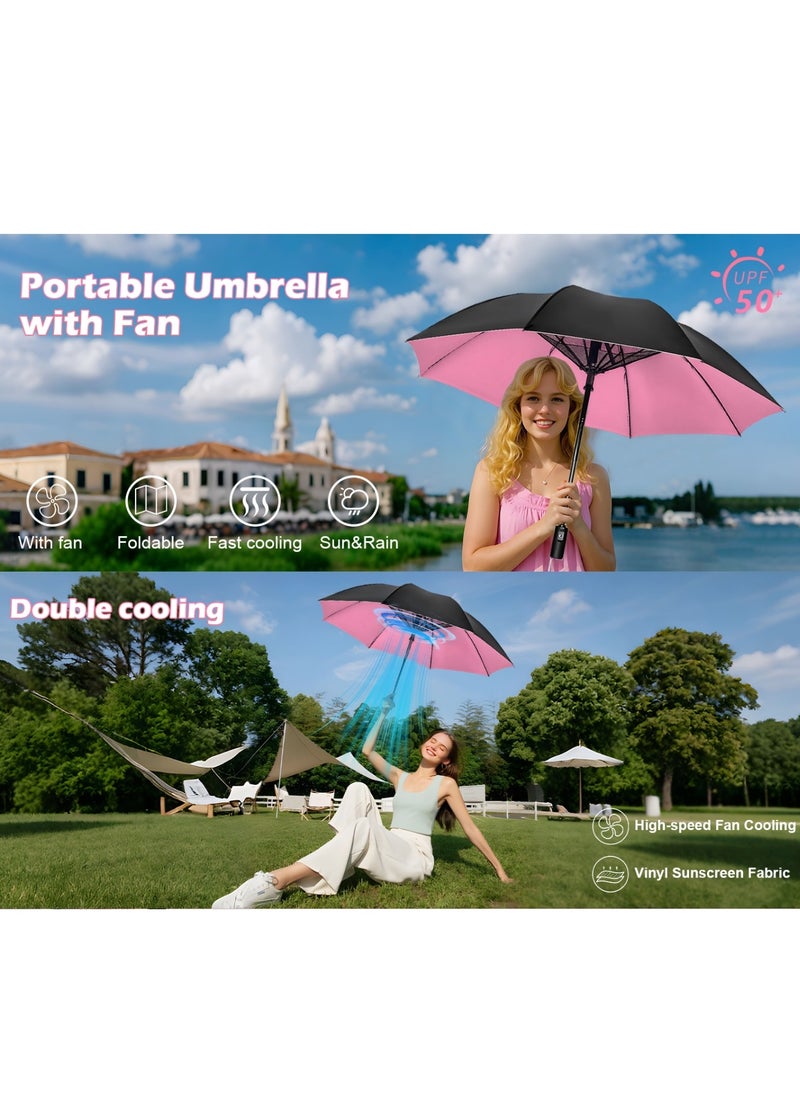 Generic - Uv Umbrellas for Sun Protection with Fan, Cooling Umbrella with Fan,Portable and Rechargeable, Travel Pocket Summer Umbrella for Sun or Rain, Umbrella with fan Flamingo - Image 1