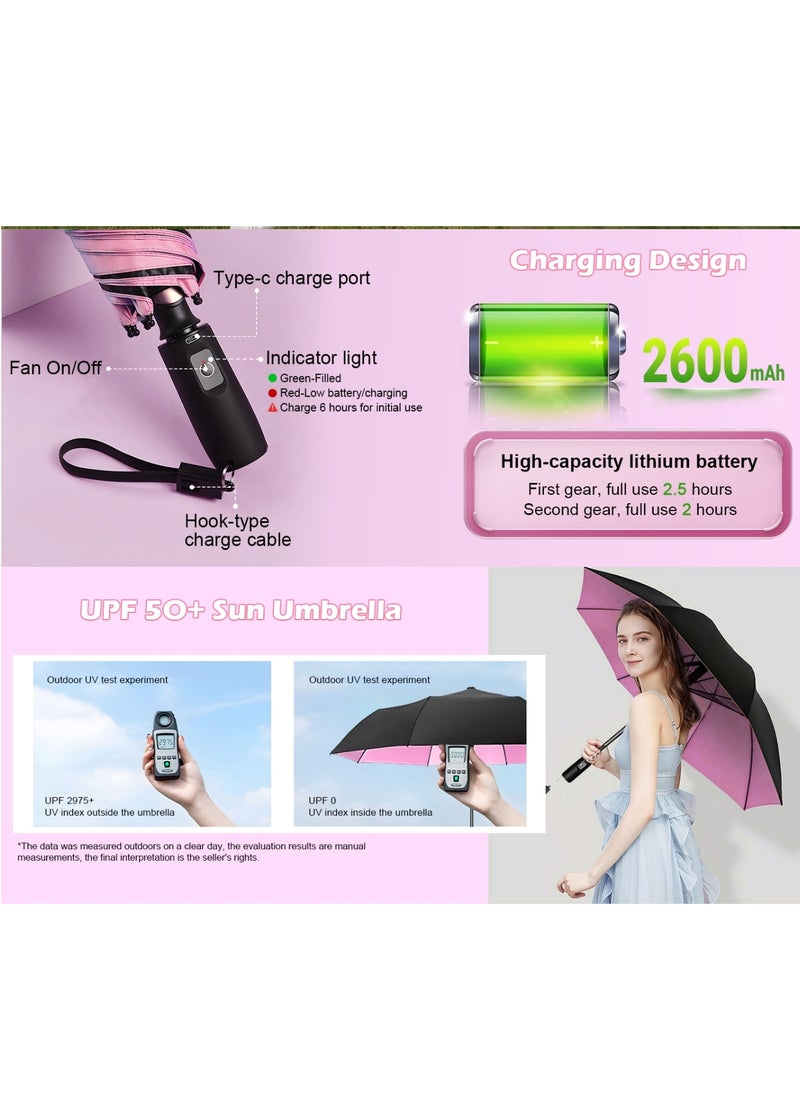 Generic - Uv Umbrellas for Sun Protection with Fan, Cooling Umbrella with Fan,Portable and Rechargeable, Travel Pocket Summer Umbrella for Sun or Rain, Umbrella with fan Flamingo - Image 1
