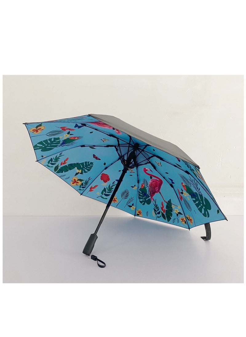 Generic Uv Umbrellas for Sun Protection with Fan, Cooling Umbrella with Fan,Portable and Rechargeable, Travel Pocket Summer Umbrella for Sun or Rain, Umbrella with fan Flamingo  - Image 1