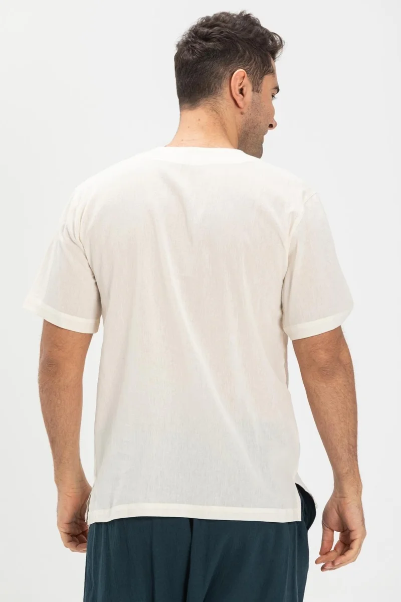 اليش شيل بيزي Eliş Şile Cloth Short Sleeve Şile Cloth Cycling Collar Men's T-Shirt Cream