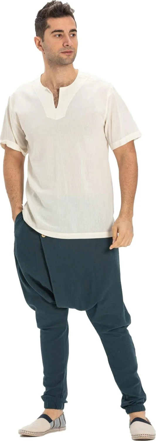 اليش شيل بيزي Eliş Şile Cloth Short Sleeve Şile Cloth Cycling Collar Men's T-Shirt Cream
