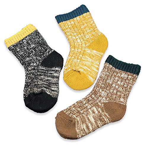 CoCoCute Baby Boys Girls Socks - 3 Pairs Toddler Thick Warm Seamless Chunky Knit Cotton Kid Cotton Crew Socks (S(1-3Y), Boys) - Image 1