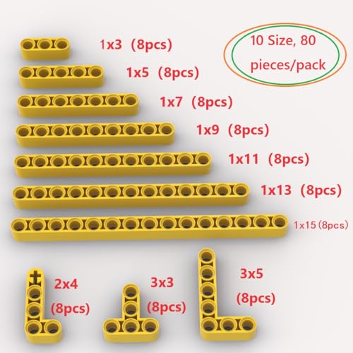 YUJHITP Yellow Liftarms Thick Bulk Assortment Pack 80 Pieces Liftarms Beams With 10 Sizes Compatible With Lego Parts and Pieces - Image 5