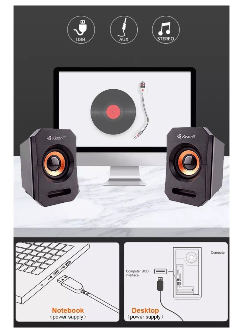 Kisonli - Kisonli 2-Piece USB Multimedia, PC Speaker Set Black - Image 1