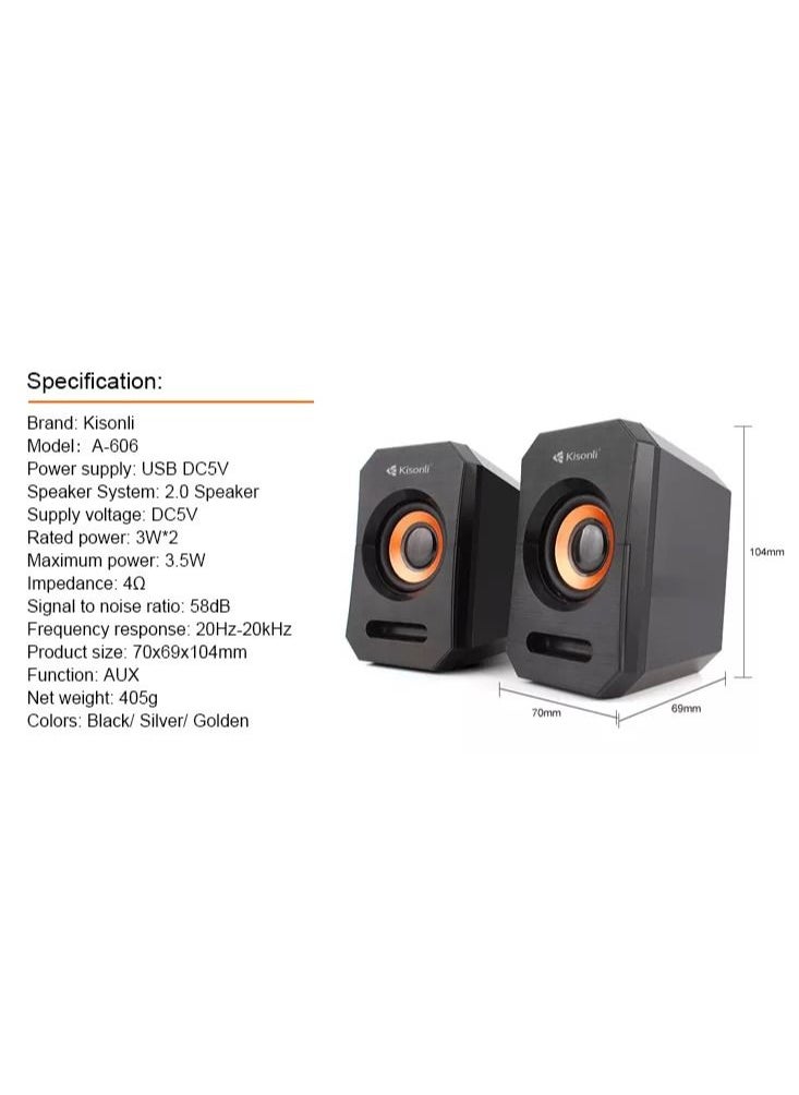 Kisonli - Kisonli 2-Piece USB Multimedia, PC Speaker Set Black - Image 1