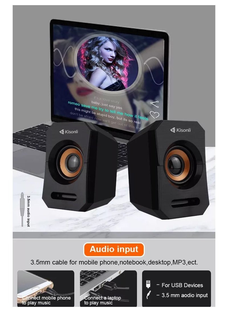Kisonli - Kisonli 2-Piece USB Multimedia, PC Speaker Set Black - Image 1