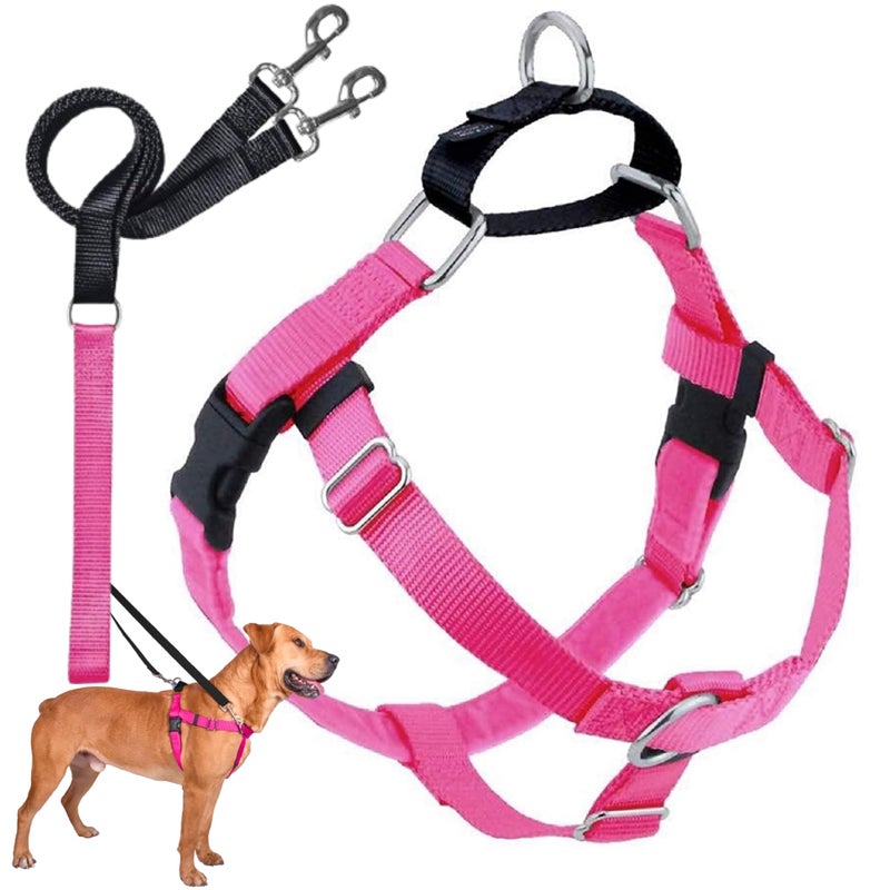 2 Hounds Design Freedom No Pull Dog Harness Adjustable Harness and Leash Set Easy Walking Comfortable Control Fits Small Medium Large Dogs Solid Colors Made in USA 1 LG Hot Pink