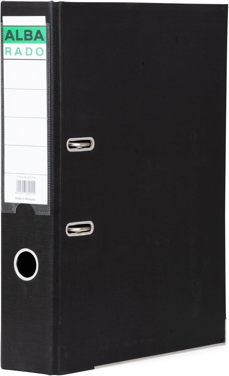 AL FAKHAMA Alba Rado Plastic Heavy Duty Lever Arch File - Foolscap Size (8 CM / 3 Inch) - Black Box File with Internal Pocket, Pack of 5 - Image 2