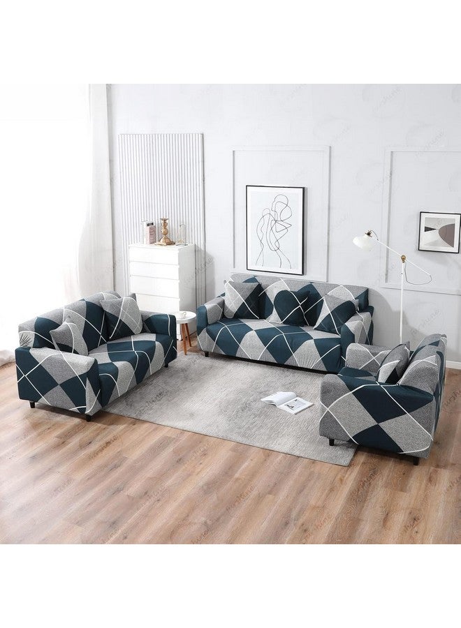 FURSHINE® Sofa Cover 3 Seater and 2 Seater Fully Covered Universal 5 Seater Sofa Cover Non-Slip Sticky Elastic Stretchable Sofa Set Slipcover Protector for (Blue Rhombus, Five Seater (3+1+1)) - Image 2