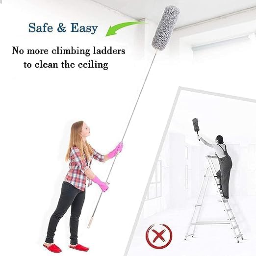 Fruhrer Microfiber Duster Bendable Extendable Fan Cleaning Duster with Stainless Still 100 inches Expandable Pole Handle Washable Duster for High Ceiling FansWindow Blinds Furniture Grey - Image 2