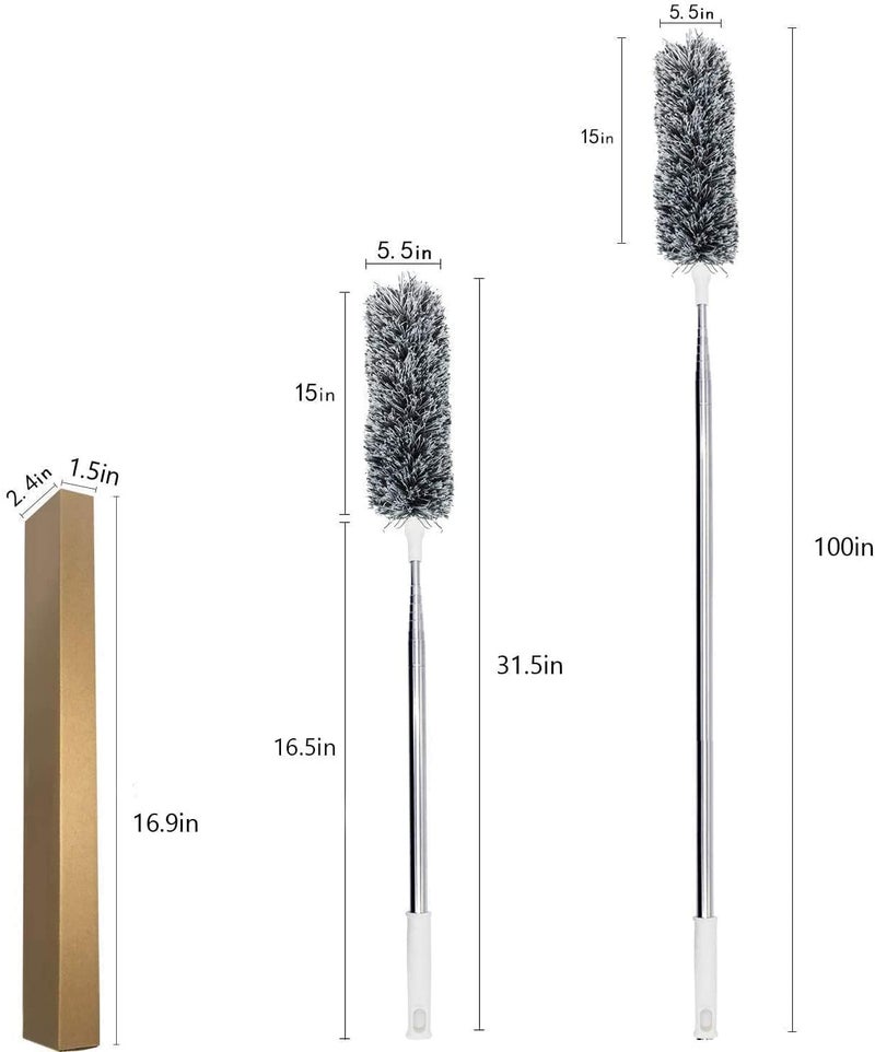 Fruhrer Microfiber Duster Bendable Extendable Fan Cleaning Duster with Stainless Still 100 inches Expandable Pole Handle Washable Duster for High Ceiling FansWindow Blinds Furniture Grey - Image 5