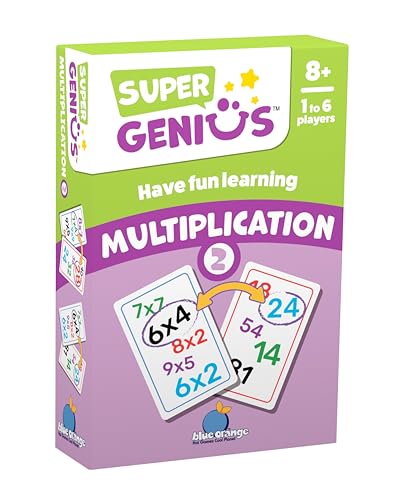 Blue Orange Super Genius Multiplication 2 Tabletop Card Game Fun Flash Card Concentration Matching Game for Kids Ages 8 16 Players Teacher Approved Learn 69 Multiplication Tables Games - Image 1