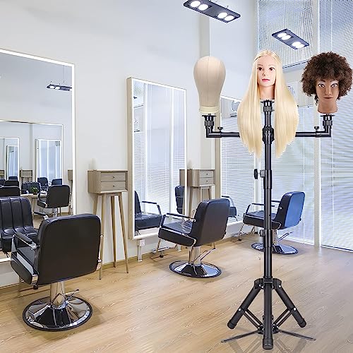 AliLeader 50 Inch 3 Arms Wig Stand Tripod With Head Adjustable Mannequin Head Stand Stainless Steel Wig Tripod Stand Wig Head Stand for Hairdressing Training Mannequin Head Not Included - Image 3