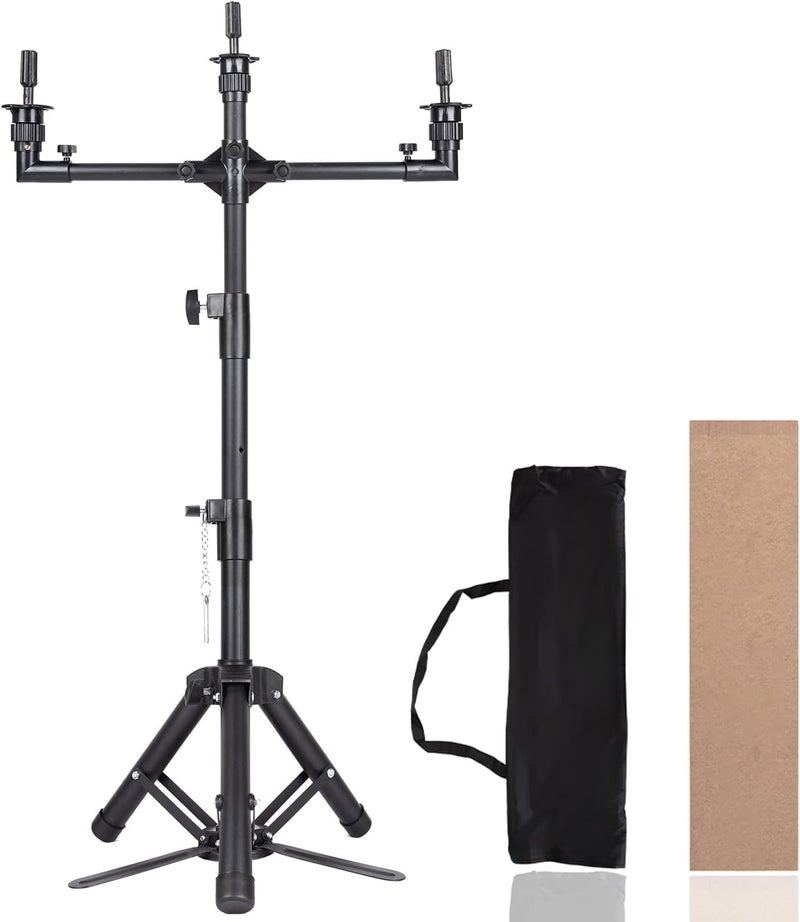 AliLeader 50 Inch 3 Arms Wig Stand Tripod With Head Adjustable Mannequin Head Stand Stainless Steel Wig Tripod Stand Wig Head Stand for Hairdressing Training Mannequin Head Not Included - Image 2