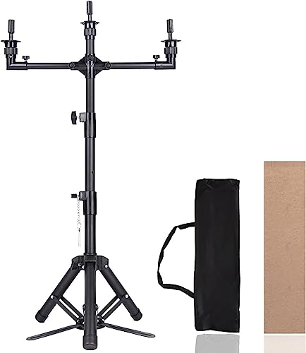 AliLeader 50 Inch 3 Arms Wig Stand Tripod With Head Adjustable Mannequin Head Stand Stainless Steel Wig Tripod Stand Wig Head Stand for Hairdressing Training Mannequin Head Not Included - Image 1
