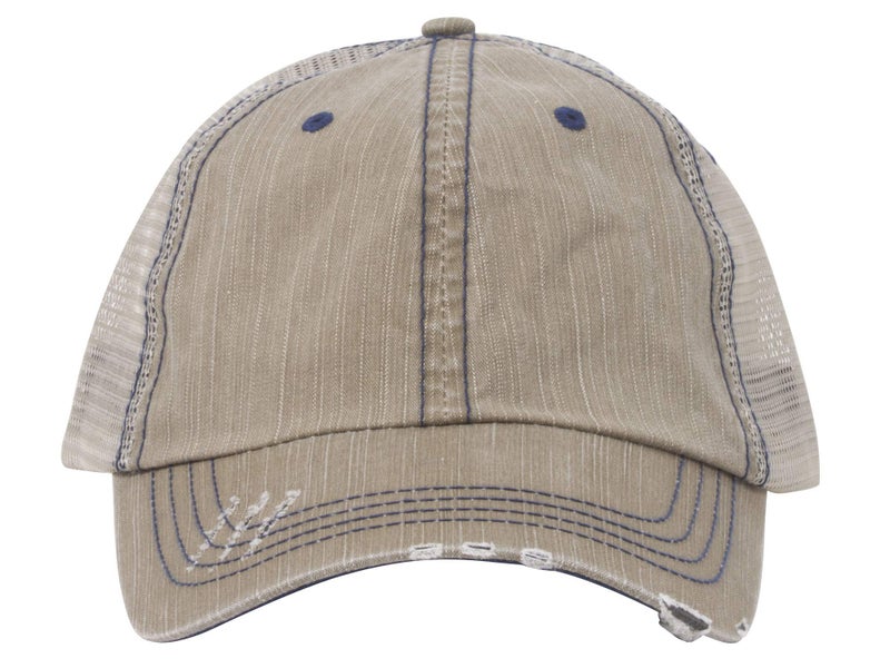 Mega Cap Lightweight Vintage Style Washed Mesh Trucker Baseball Cap Hat (Khaki) - Image 1