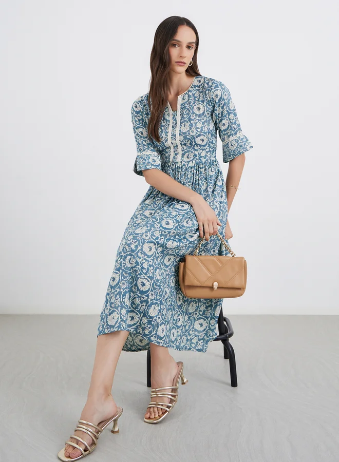Maxim Creation Maxim Creation All Over Print Fit and Flare Midi Dress