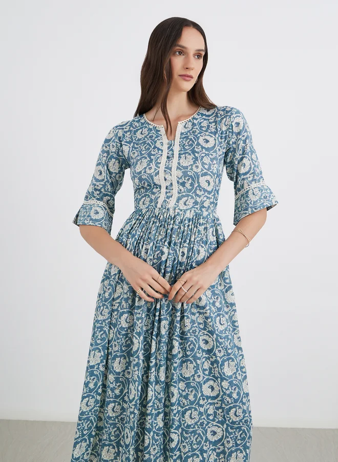 Maxim Creation Maxim Creation All Over Print Fit and Flare Midi Dress