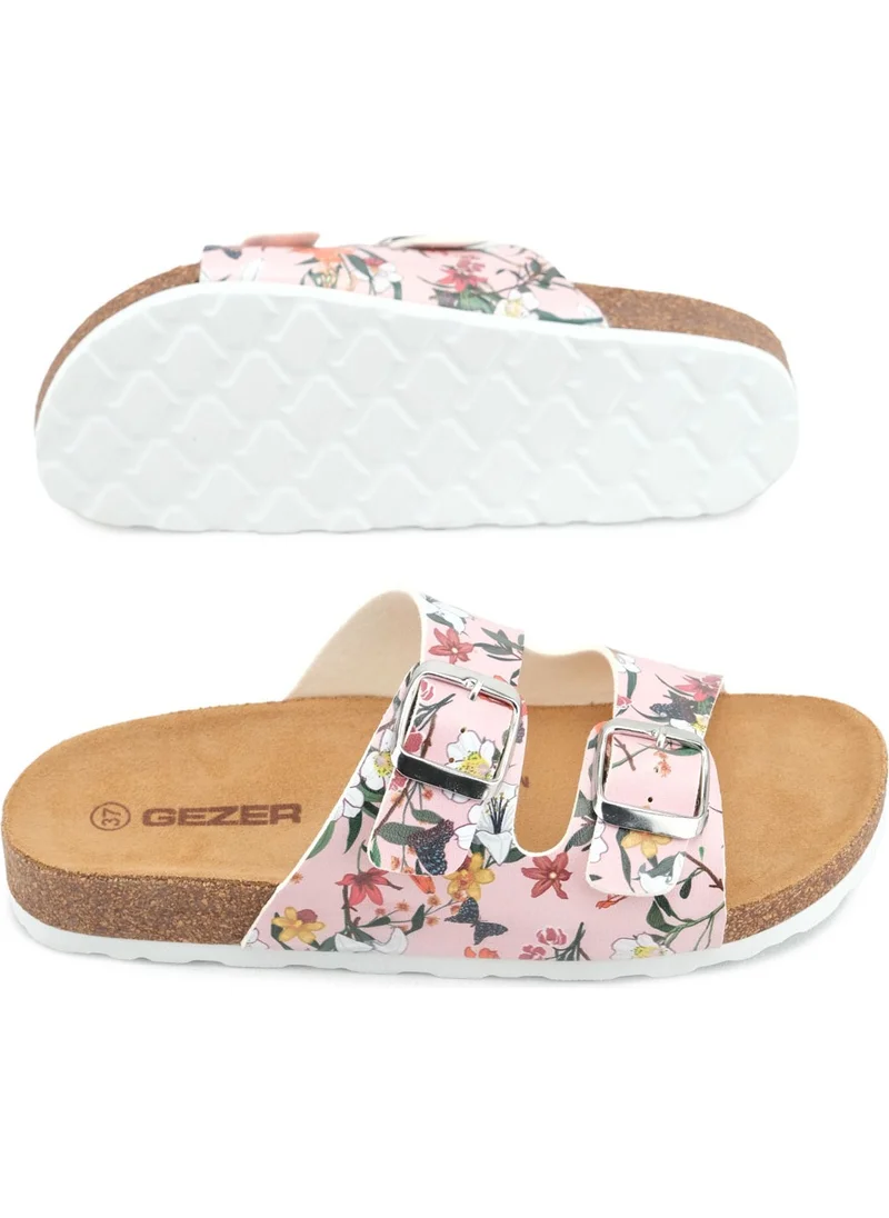 Gezer Summer Women's Artificial Leather, Cork, PVC Comfortable Sole, Adjustable Daily Slippers with Two Buckles