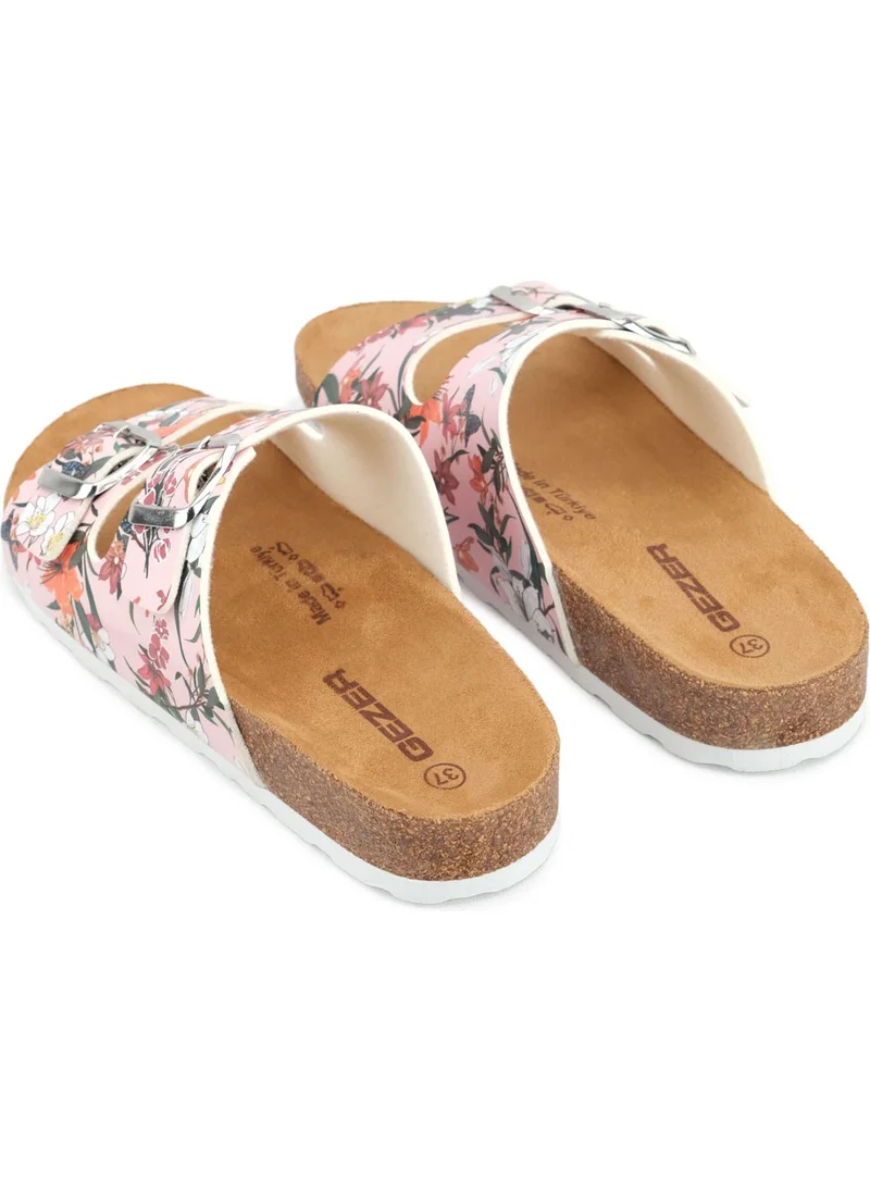 Gezer Summer Women's Artificial Leather, Cork, PVC Comfortable Sole, Adjustable Daily Slippers with Two Buckles
