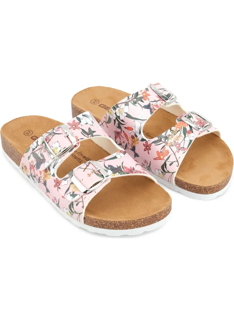 Gezer Summer Women's Artificial Leather, Cork, PVC Comfortable Sole, Adjustable Daily Slippers with Two Buckles