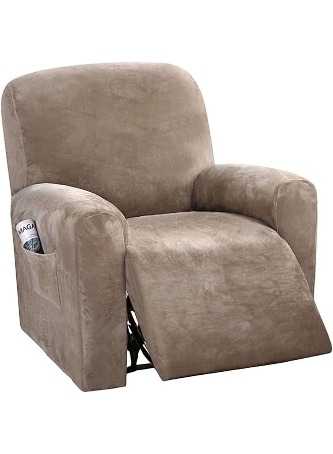 The Bros غطاء قابل للتمدد لمقعد واحد، مجموعة أغطية أريكة من المخمل 4 قطع، غطاء مقعد مريح قابل للغسل مع قاعدة مرنة وجيب جانبي (جملي)