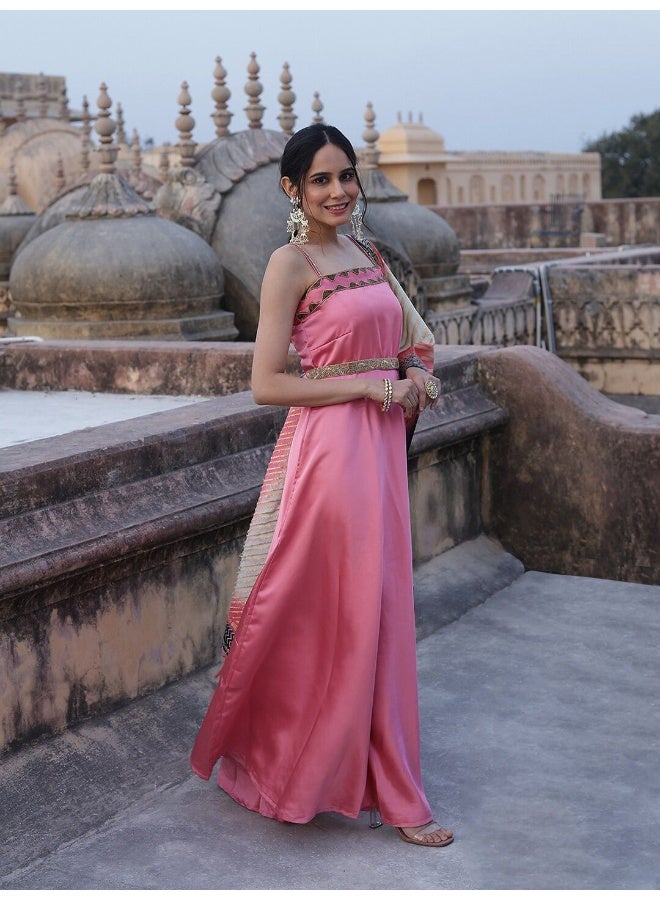 AKS Pink Embellished Dress With Dupatta  - Image 3