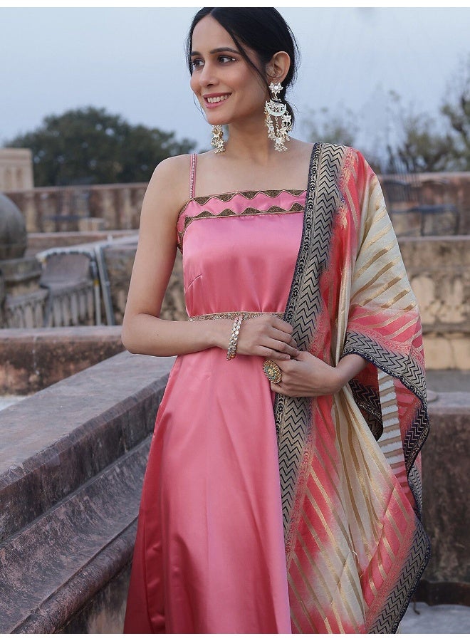 AKS Pink Embellished Dress With Dupatta  - Image 2