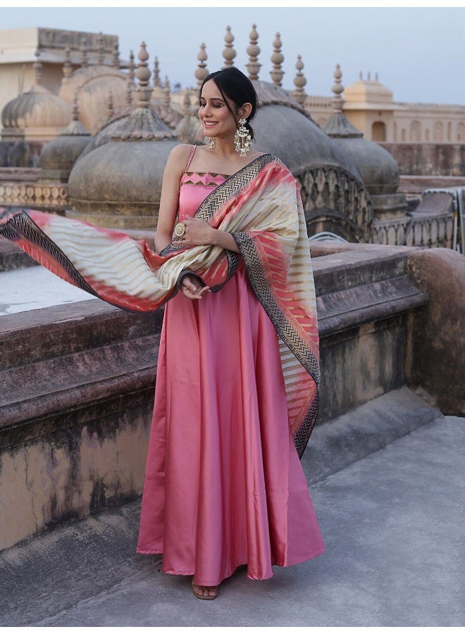 AKS Pink Embellished Dress With Dupatta  - Image 4