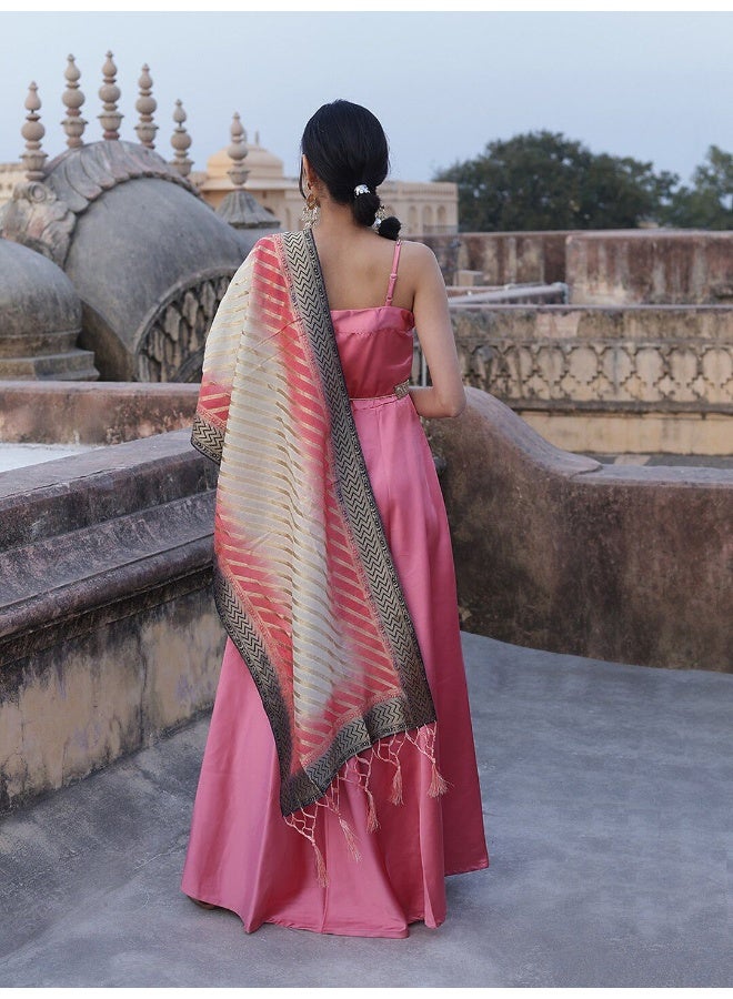 AKS Pink Embellished Dress With Dupatta  - Image 5