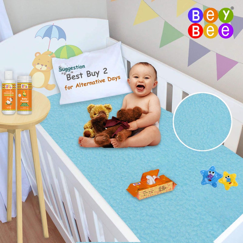 Bey Bee BeyBee Waterproof Quick Dry Sheet for Baby| Bed Pad Anti-Piling Fleece Extra Absorbent Washable Matress Protector| Baby Bed Protector Sheet for Toddler Children, Large Size, 140x100cm, Sea Blue - Image 2