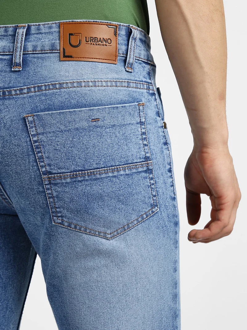 Urbano Fashion  Urbano Fashion Men's Light Blue Regular Fit Washed Jeans Stretchable  | Best Price UAE