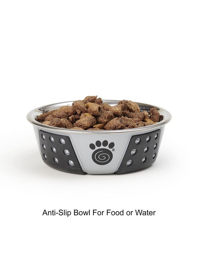 PetRageous 13097 Fiji Stainless Steel NonSlip Dishwasher Safe Dog Bowl 1.75Cup Capacity 5.5Inch Diameter 1.75Inch Tall For Small And Medium Size Dogs And Cats, Light Grey And Black - Image 3