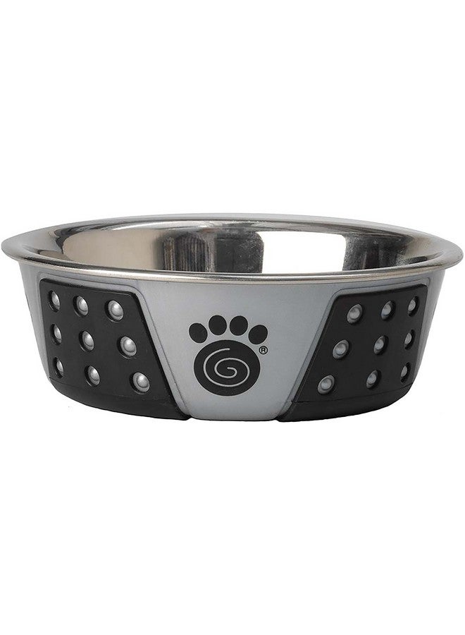 PetRageous 13097 Fiji Stainless Steel NonSlip Dishwasher Safe Dog Bowl 1.75Cup Capacity 5.5Inch Diameter 1.75Inch Tall For Small And Medium Size Dogs And Cats, Light Grey And Black - Image 1