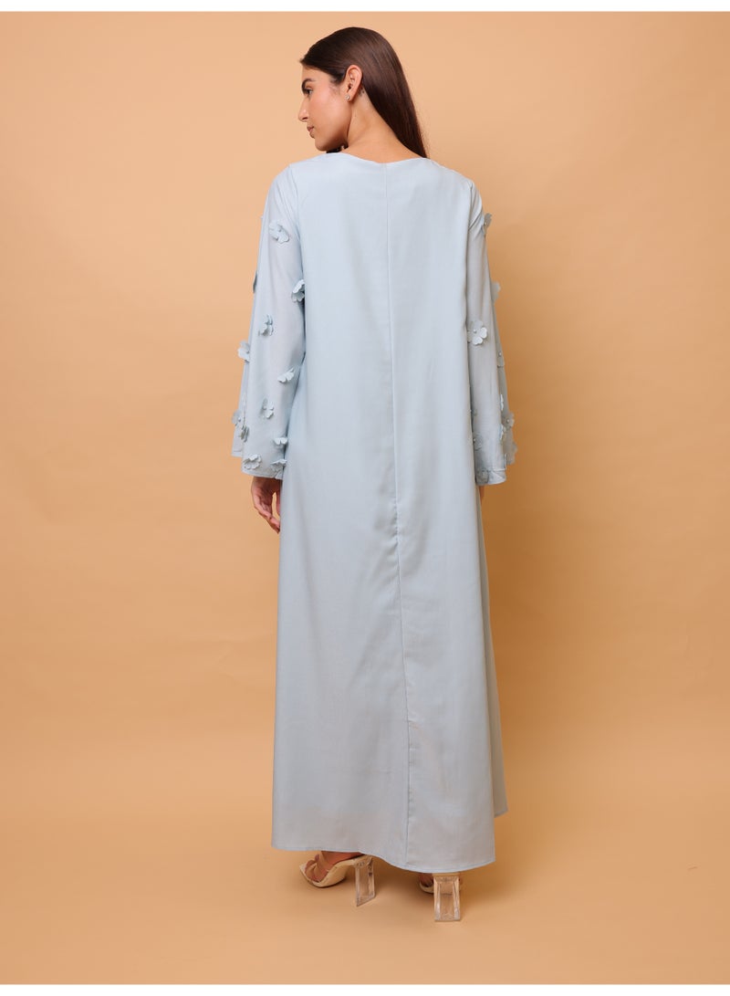 IKKXA Solid 3D Flowers Elegant Jalabiya IK6029 Blue - Image 4