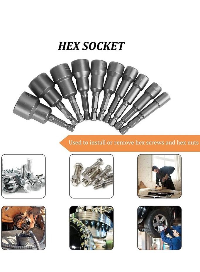 HORUSDY 9 Pcs Hex Shank Nut Setter Set, Handle Electric Nut Driver Drill Bit Socket Wrench Screw Magnetic HORUSDY SDY-94168 - Image 4
