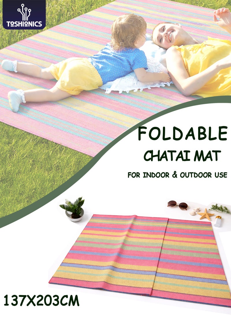 توشيونيكس حصيرة نزهة قابلة للطي من تشاتاي، 137 × 203 سم | حصيرة تخييم خارجية كبيرة | حصيرة أرضية بلاستيكية منسوجة مقاومة للماء وقابلة للغسل، مناسبة للشاطئ والحديقة والصلاة والسفر والاستخدام المنزلي | الموديل T114694