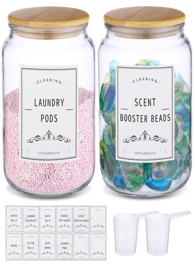CYYKDA Laundry Pods Container With Airtight Bamboo Lid,Glass Jars for Laundry Room Organization Jar. Dishwasher pods container.1/2 Gallon Laundry Jars for Detergent Powder,Scent Boosters,Laundry Room Storage - Image 1