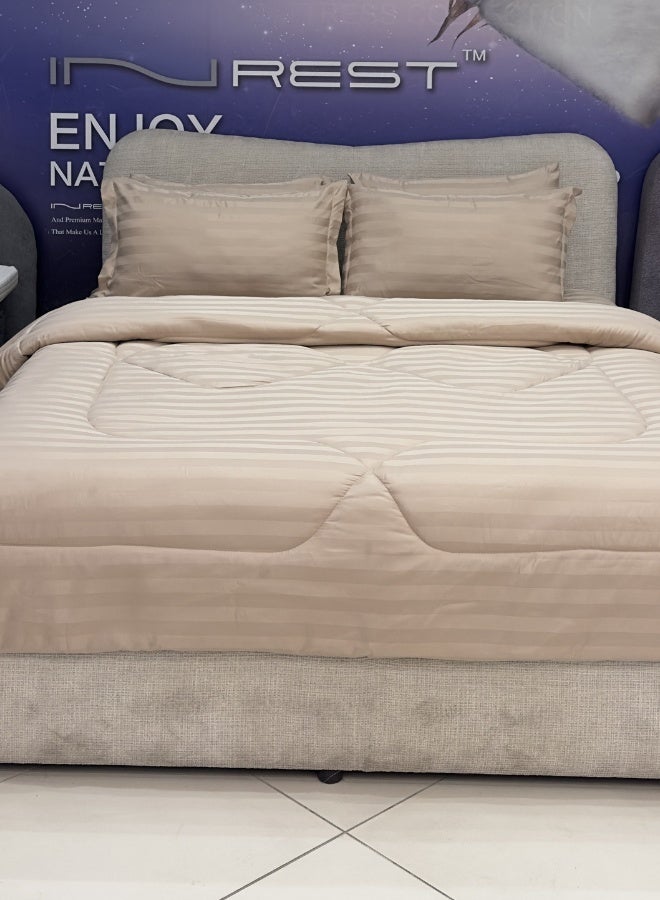 INREST Royal Line Dark Beige Single Comforter Set – 4 Pieces Hotel Stripe Bedding – Comforter 160×230 cm - Image 4