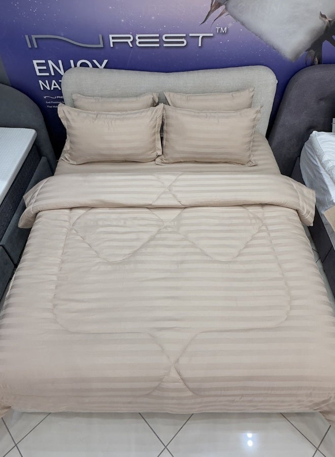 INREST Royal Line Dark Beige Single Comforter Set – 4 Pieces Hotel Stripe Bedding – Comforter 160×230 cm - Image 3