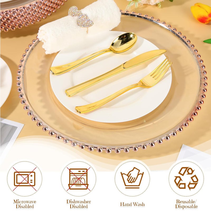 Zopeal أطباق شحن شفافة زوبيل 18 قطعة بحافة لؤلؤية 13 بوصة أطباق شحن دائرية بلاستيكية بالجملة لتزيين حفلات العشاء والمناسبات المنزلية والزفاف - Image 3