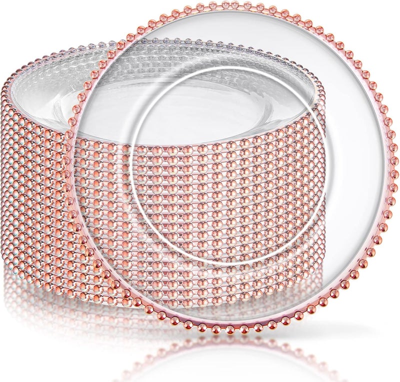 Zopeal أطباق شحن شفافة زوبيل 18 قطعة بحافة لؤلؤية 13 بوصة أطباق شحن دائرية بلاستيكية بالجملة لتزيين حفلات العشاء والمناسبات المنزلية والزفاف - Image 1