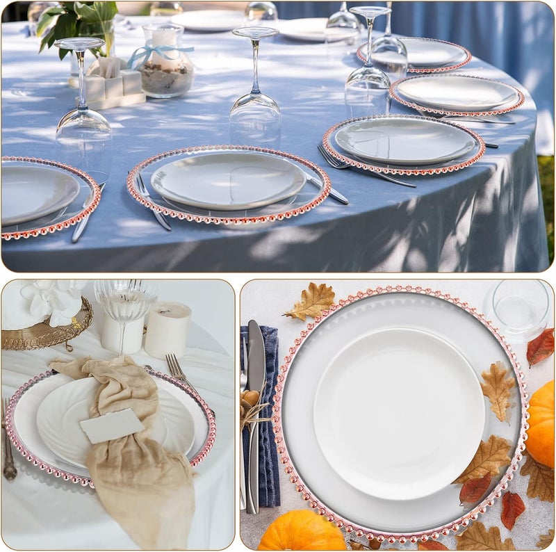 Zopeal أطباق شحن شفافة زوبيل 18 قطعة بحافة لؤلؤية 13 بوصة أطباق شحن دائرية بلاستيكية بالجملة لتزيين حفلات العشاء والمناسبات المنزلية والزفاف - Image 5